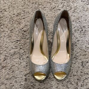 Nine West Elegant Silver and Gold Peep-Toe Heels